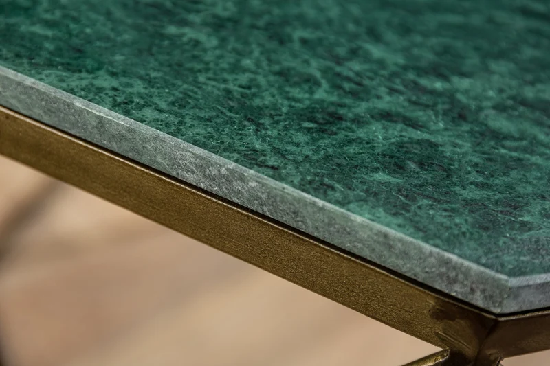 Élégante table basse DIAMOND 70cm en laiton vert avec plateau en marbre