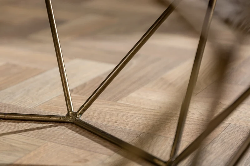 Élégante table basse DIAMOND 70cm en laiton vert avec plateau en marbre