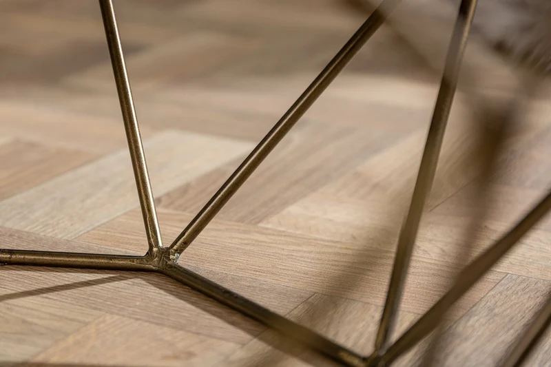 Table basse élégante DIAMOND 70cm en laiton blanc avec plateau en marbre