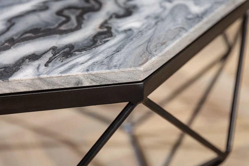Elégante table basse DIAMOND 70cm gris noir avec plateau en marbre