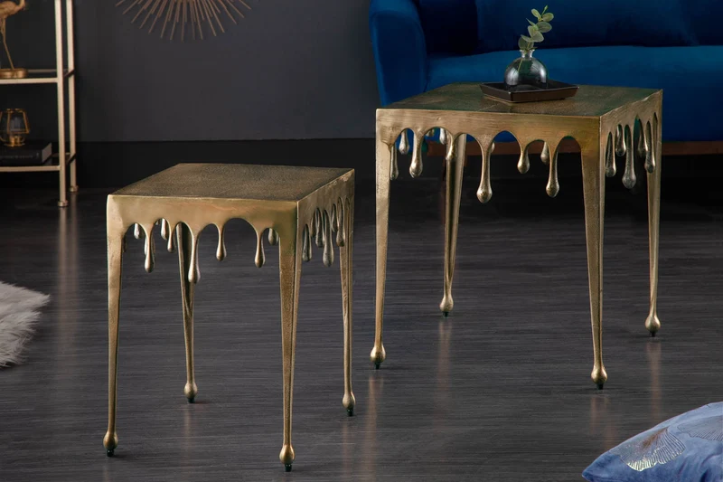 Table basse extravagante LIQUID LINE L 46cm design goutte d'or