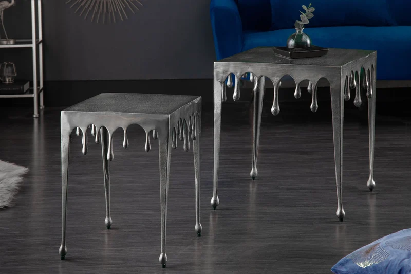Table basse extravagante LIQUID LINE L 46cm design goutte argent