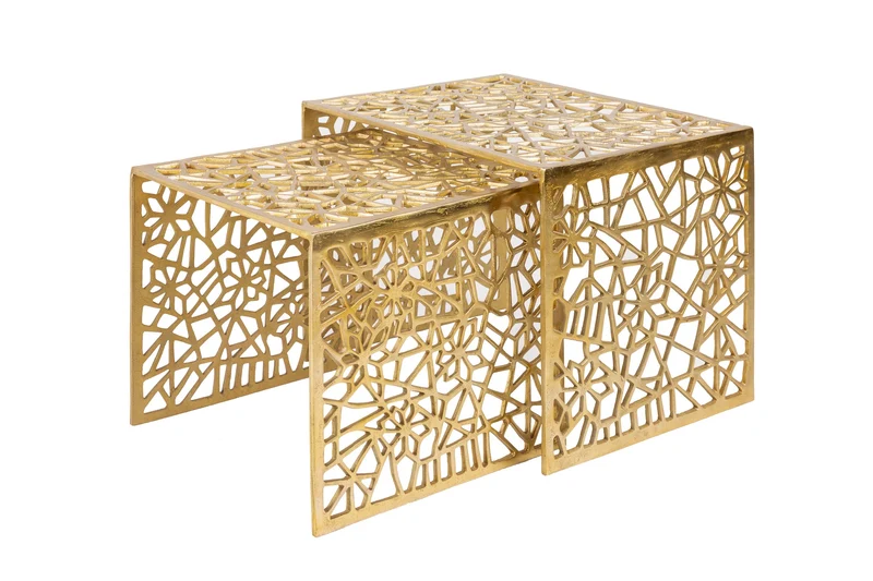 Table basse artisanale ABSTRACT 50cm lot de 2 doré au design Gap