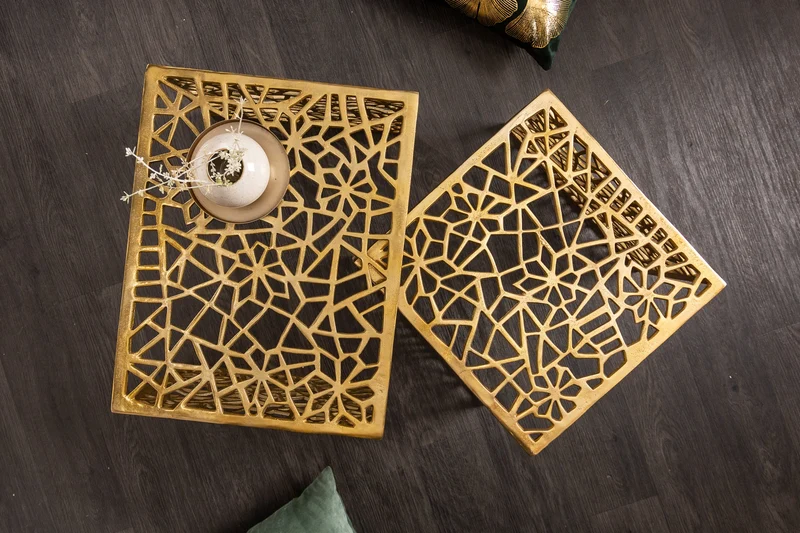 Table basse artisanale ABSTRACT 50cm lot de 2 doré au design Gap