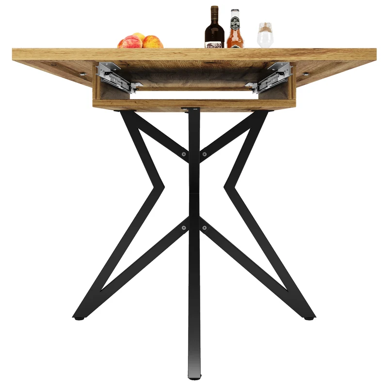 Table de salle à manger extensible effet bois, pieds étoile métal noir, 120-160x80 cm ARMOIREFLOW