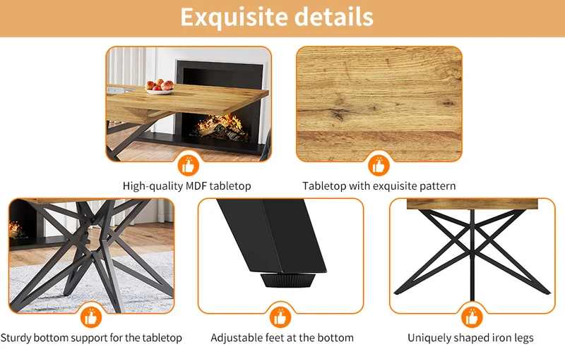 Table de salle à manger extensible effet bois, pieds étoile métal noir, 120-160x80 cm ARMOIREFLOW