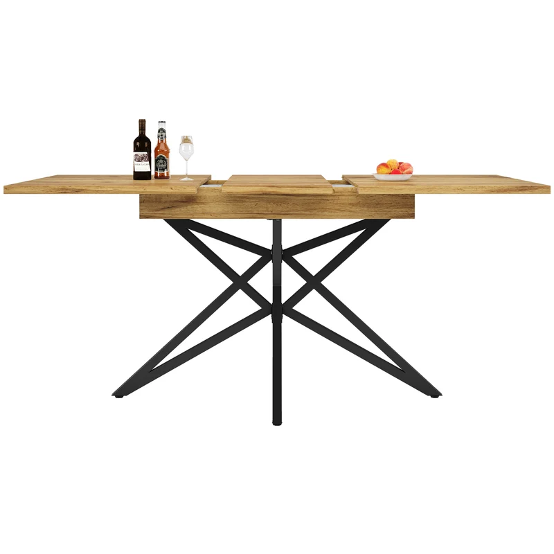 Table de salle à manger extensible effet bois, pieds étoile métal noir, 120-160x80 cm ARMOIREFLOW