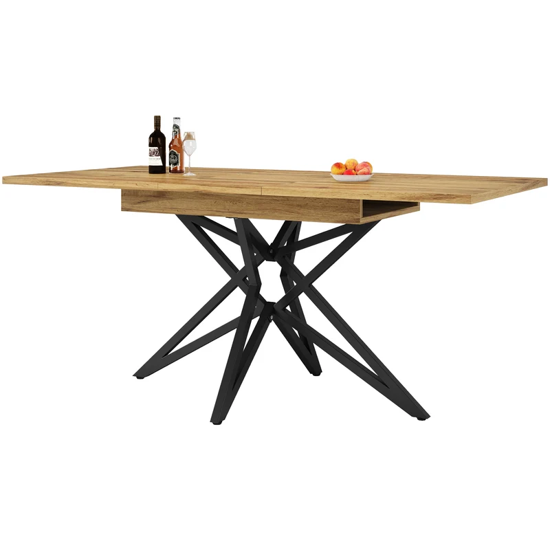 Table de salle à manger extensible effet bois, pieds étoile métal noir, 120-160x80 cm ARMOIREFLOW