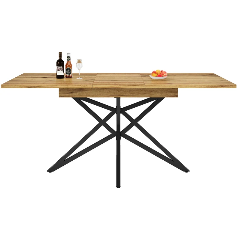 Table de salle à manger extensible effet bois, pieds étoile métal noir, 120-160x80 cm ARMOIREFLOW