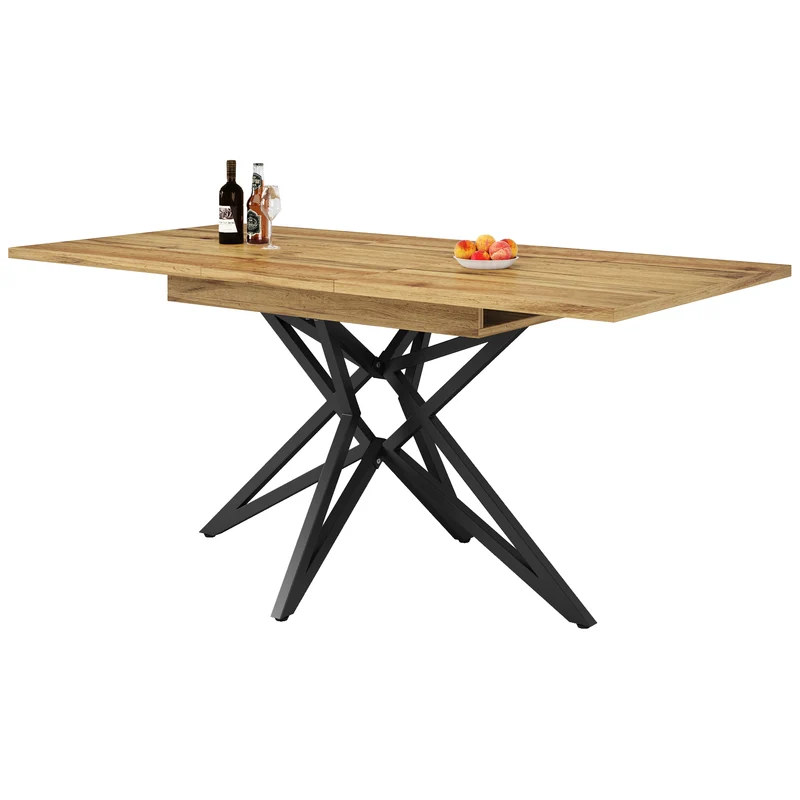Table de salle à manger extensible effet bois, pieds étoile métal noir, 120-160x80 cm ARMOIREFLOW