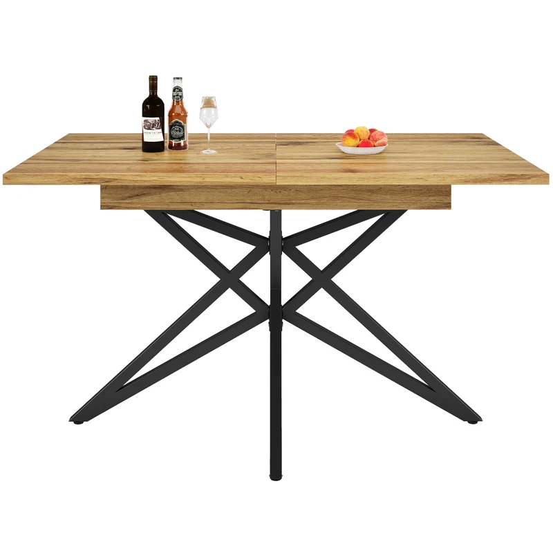 Table de salle à manger extensible effet bois, pieds étoile métal noir, 120-160x80 cm ARMOIREFLOW