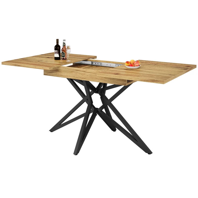 Table de salle à manger extensible effet bois, pieds étoile métal noir, 120-160x80 cm ARMOIREFLOW