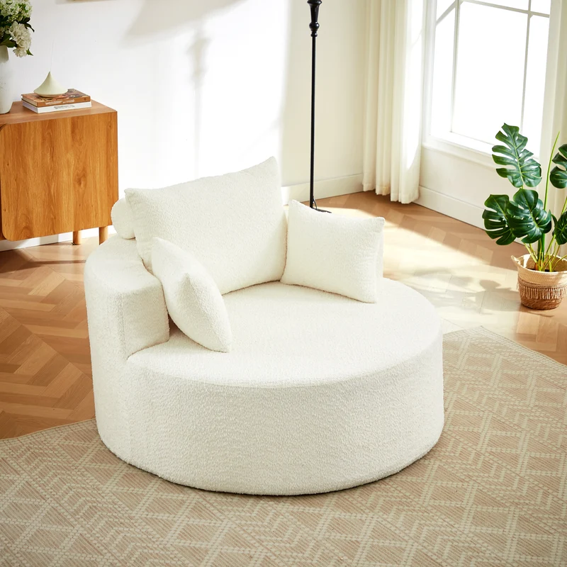 Fauteuil simple en chenille beige avec coussins, mousse sans montage BENCHWICKER