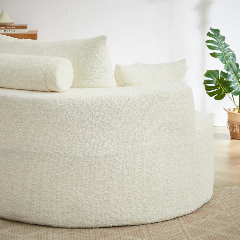 Fauteuil simple en chenille beige avec coussins, mousse sans montage BENCHWICKER