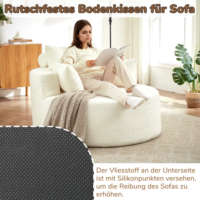 Fauteuil simple en chenille beige avec coussins, mousse sans montage BENCHWICKER