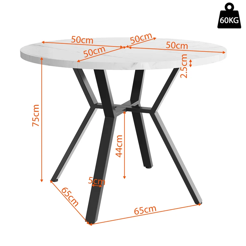 Table de salle à manger ronde effet marbre blanc et piètement X métal noir 100x100cm NICKELNEST
