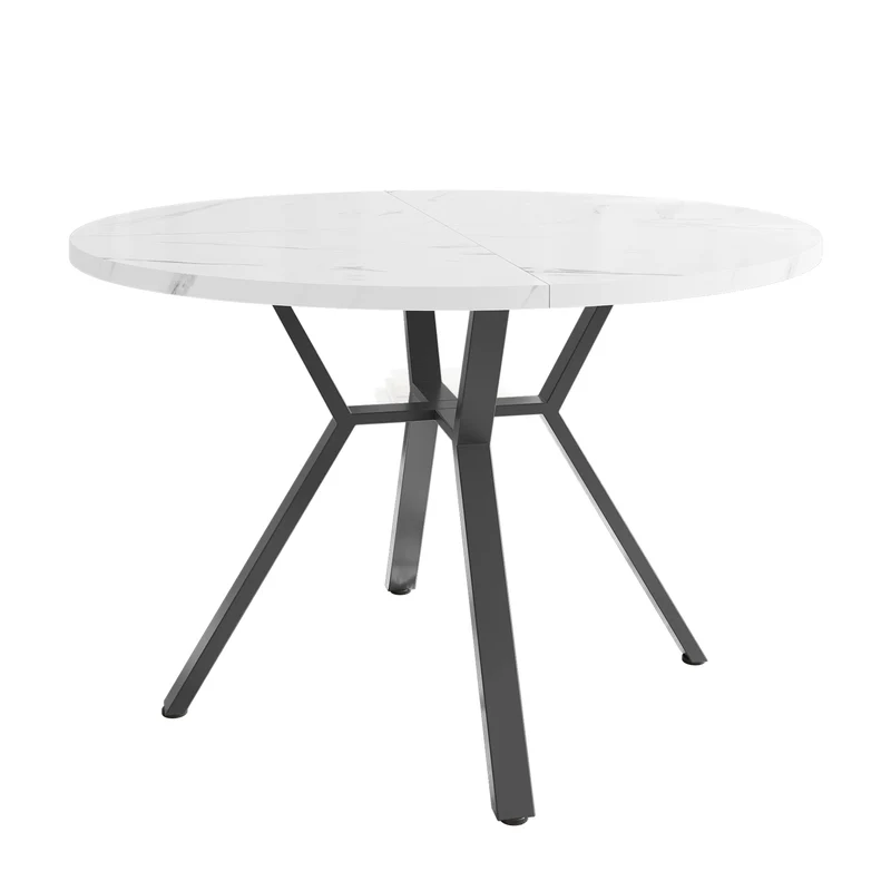 Table de salle à manger ronde effet marbre blanc et piètement X métal noir 100x100cm NICKELNEST