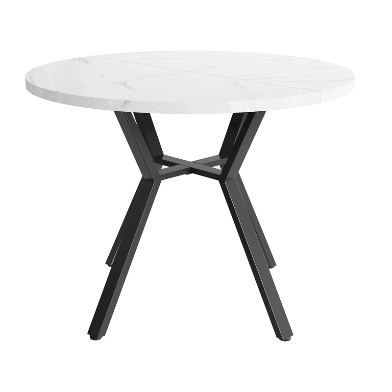Table de salle à manger ronde effet marbre blanc et piètement X métal noir 100x100cm NICKELNEST