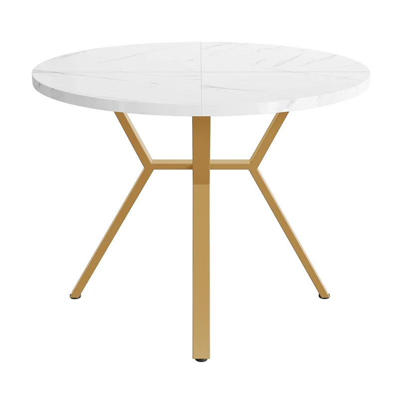 Table de salle à manger ronde effet marbre blanc et métal doré 100x100cm CHROMECREST