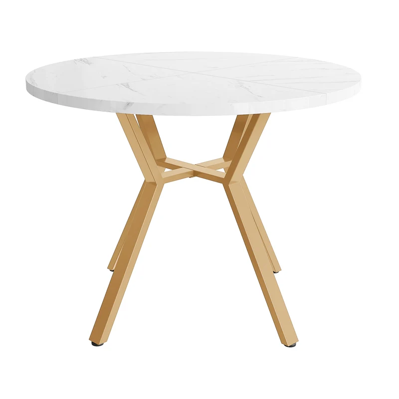 Table de salle à manger ronde effet marbre blanc et métal doré 100x100cm CHROMECREST