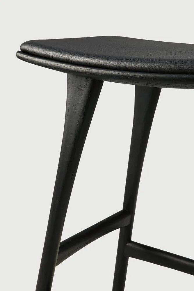 Ethnicraft Tabouret de Bar Osso avec Coussin en Cuir Noir (69 cm)