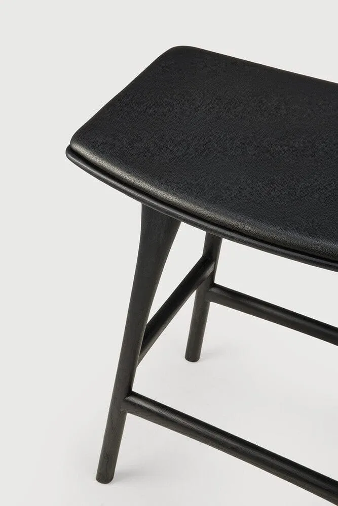 Ethnicraft Tabouret de Bar Osso avec Coussin en Cuir Noir (69 cm)