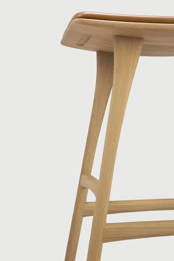 Ethnicraft Tabouret de Bar Osso avec Coussin en Cuir Cognac (69 cm)