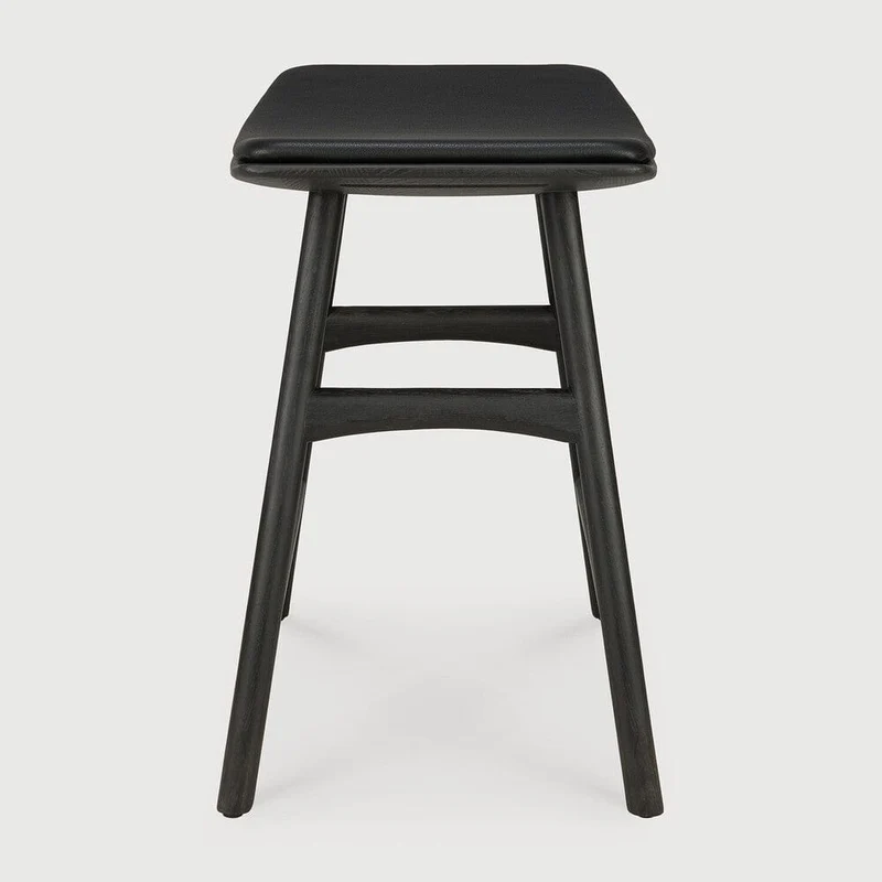 Ethnicraft Tabouret Osso avec Coussin en Cuir Noir (49 cm)