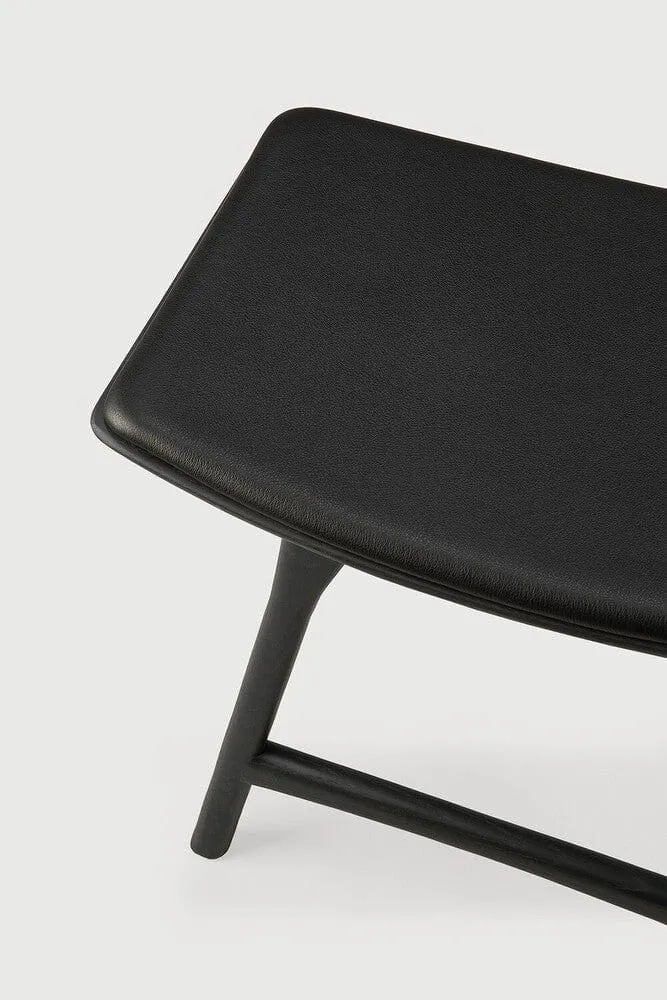 Ethnicraft Tabouret Osso avec Coussin en Cuir Noir (49 cm)