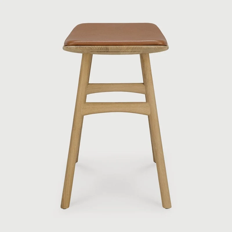 Ethnicraft Tabouret Osso avec Coussin en Cuir Cognac (49 cm)