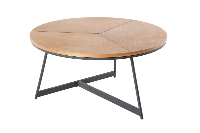 Table basse ronde OAK ELEGANCE 80cm design bois de chêne structure métal noir