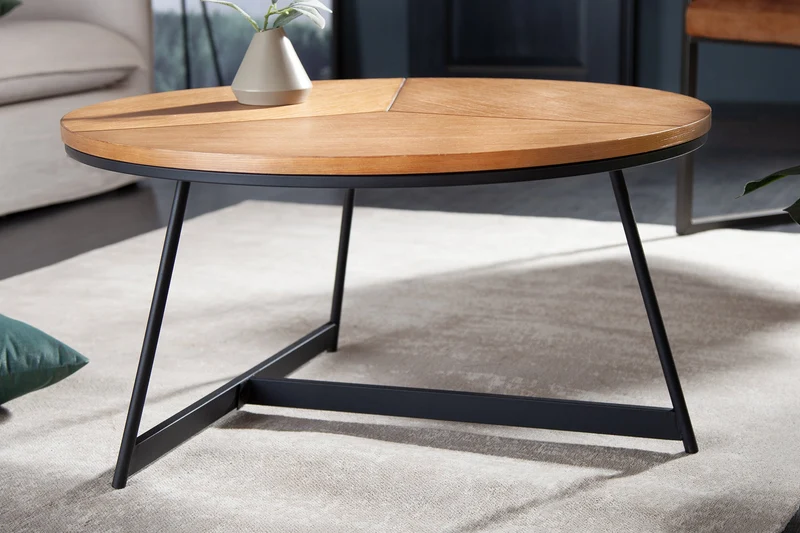 Table basse ronde OAK ELEGANCE 80cm design bois de chêne structure métal noir