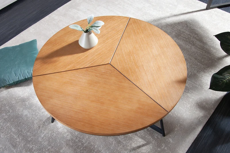 Table basse ronde OAK ELEGANCE 80cm design bois de chêne structure métal noir