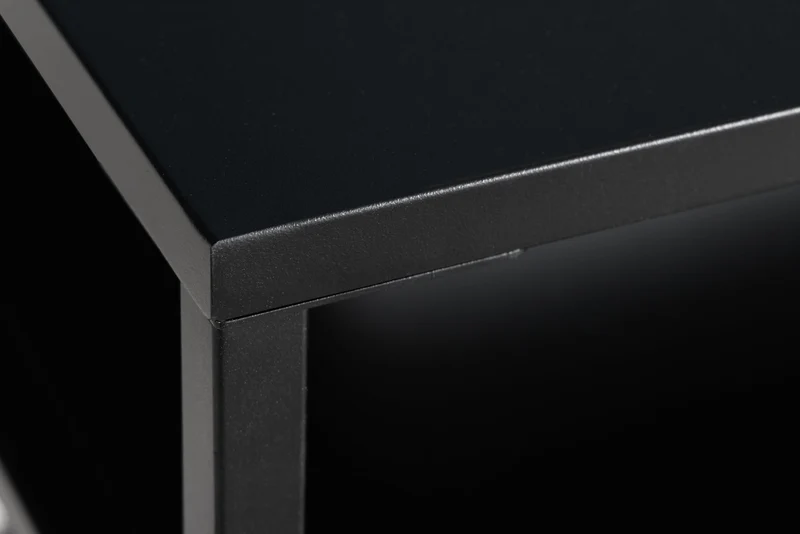 Table basse moderne DURA STEEL 70cm en métal noir avec compartiment de rangement