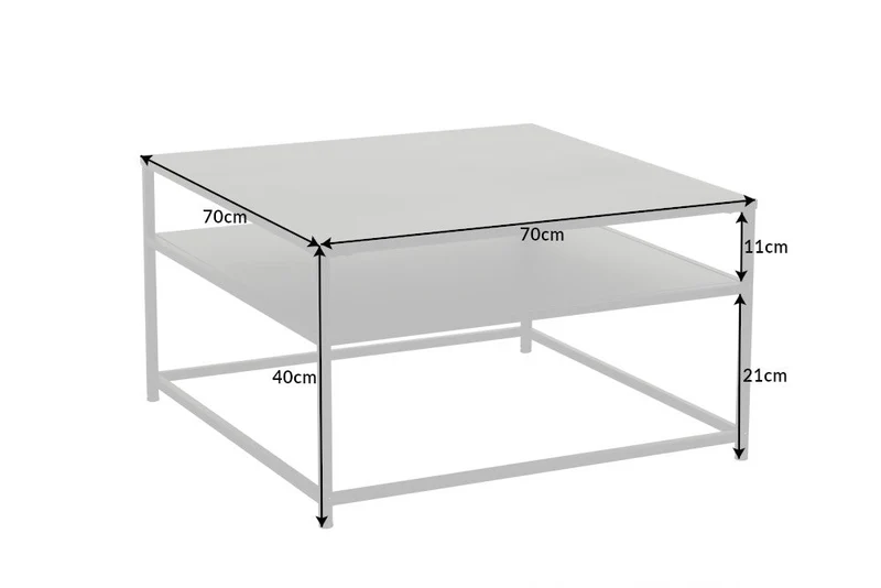 Table basse moderne DURA STEEL 70cm en métal noir avec compartiment de rangement