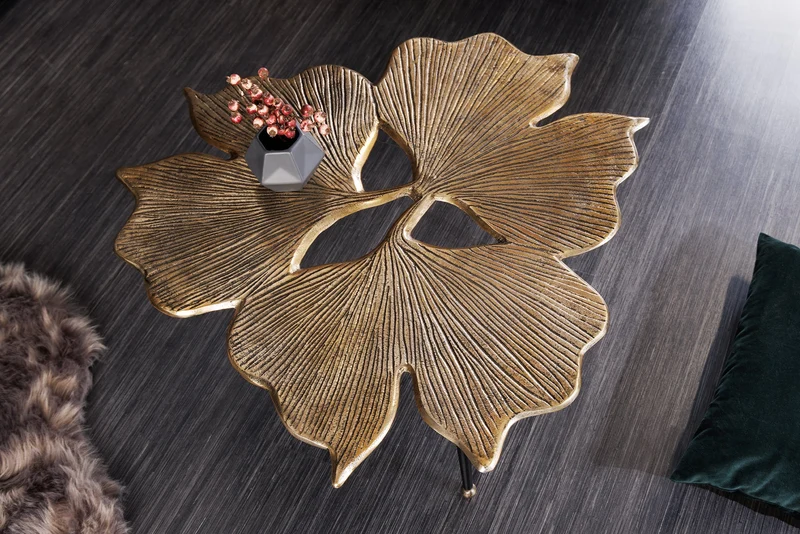 Table basse décorative GINKGO LEAFS 75cm métal doré fait main
