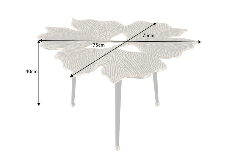 Table basse décorative GINKGO LEAFS 75cm métal argenté fait main