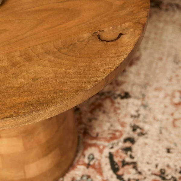 Table basse en bois de manguier finition sable, D60xH50CM