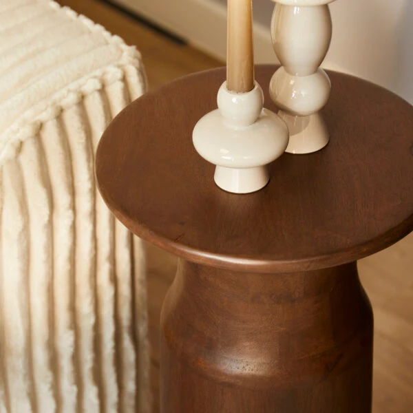 Table basse en bois de manguier finition noyer, D40xH60CM