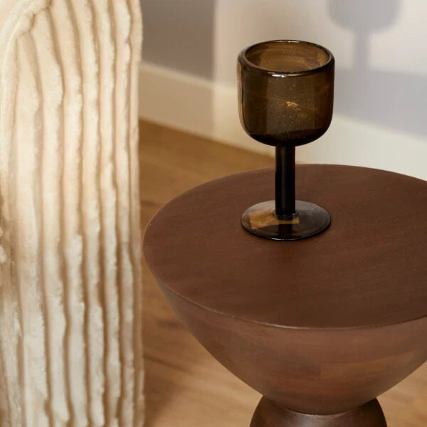Table basse en bois de manguier finition noyer, D30xH40CM