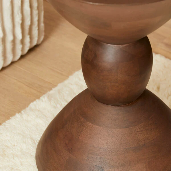 Table basse en bois de manguier finition noyer, D30xH40CM