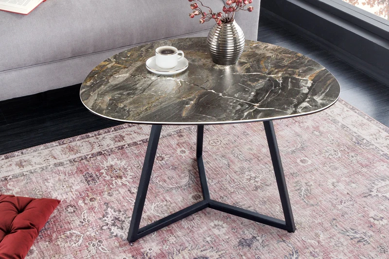 Table basse moderne MARVELOUS 70cm en céramique marbre taupe fabriquée en Italie