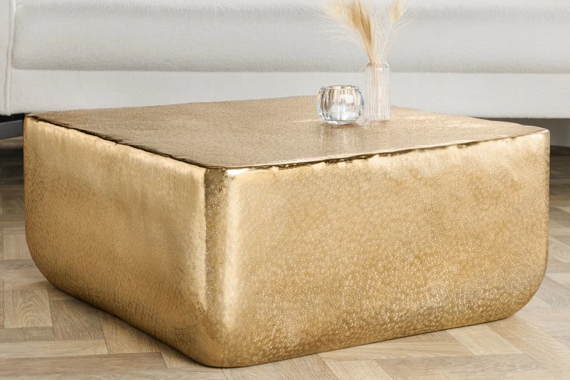 Table basse design UNIT 70cm en métal doré martelé fait main