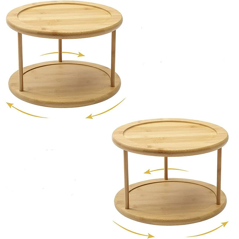 Plateau rotatif en bois à deux étages, D25,5xH18CM