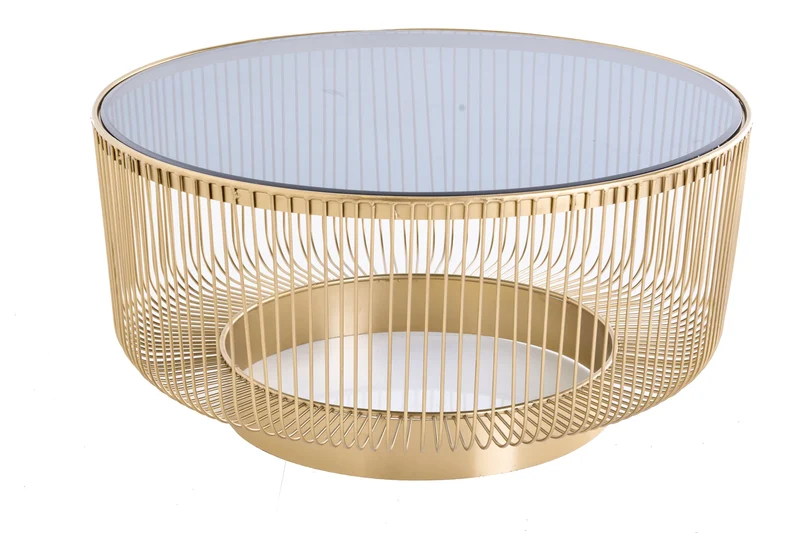 Table basse ronde VARIATION 80cm structure métal doré verre noir fait main