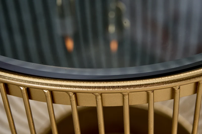 Table basse ronde VARIATION 80cm structure métal doré verre noir fait main