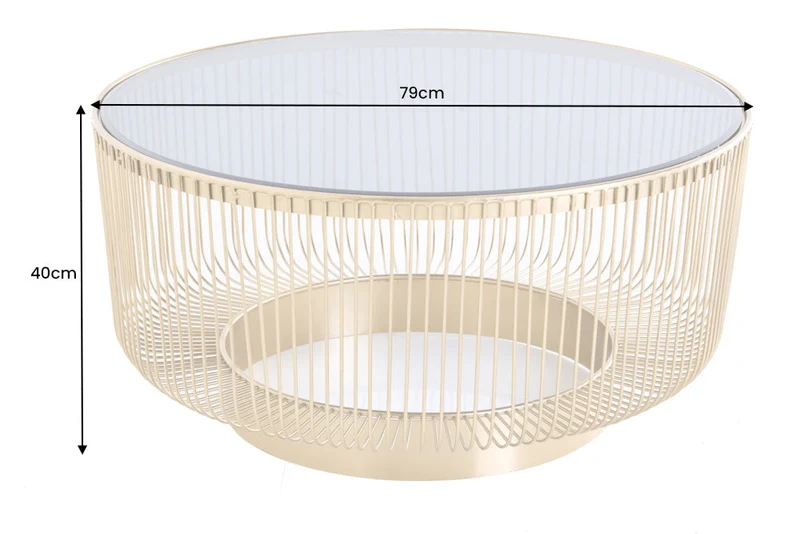 Table basse ronde VARIATION 80cm structure métal doré verre noir fait main