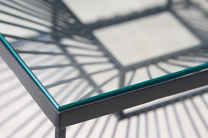 Table basse abstraite ILLUSION 60cm métal noir verre fait main design moderne