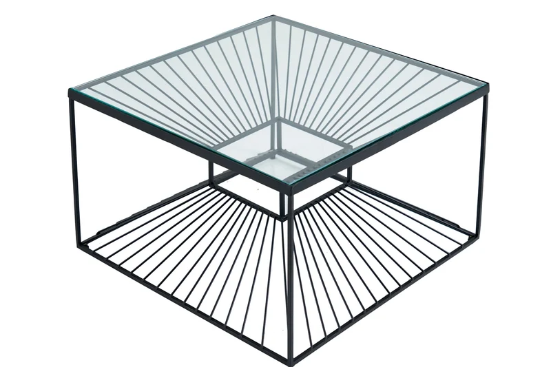 Table basse abstraite ILLUSION 60cm métal noir verre fait main design moderne