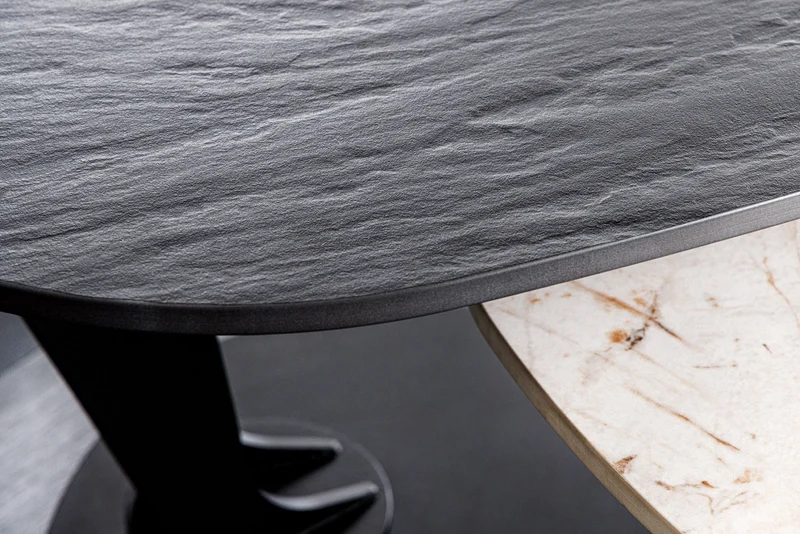 Table basse design MOVEMENT noire ronde rotative Pandora en céramique avec structure en métal